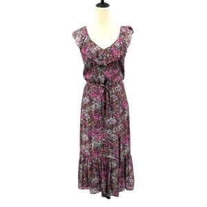 Paige Silk Black & Purple Abstract Floral V-neck Back Tie Sleeveless Midi Dress